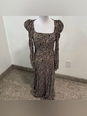 Zara Brown Leopard-Print Square-Neck Maxi Dress